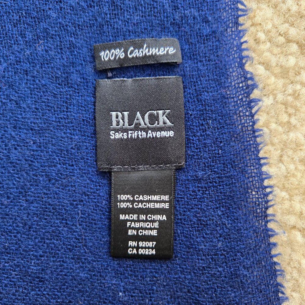 Black Saks Fifth Avenue Woven Cashmere Scarf Blue - Picture 2 of 15